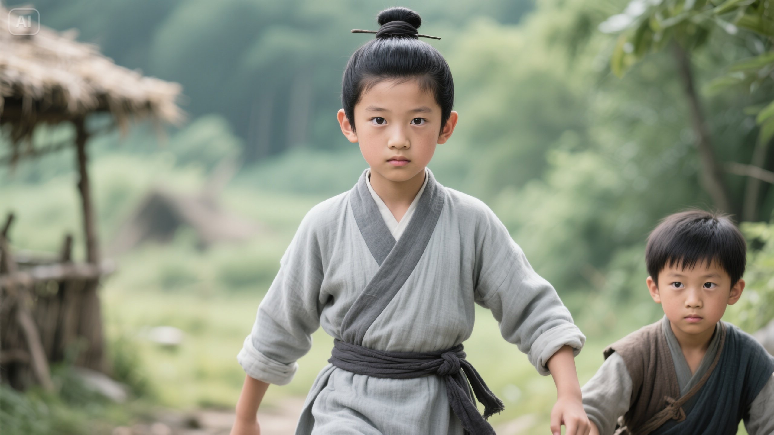 jimeng-2025-06-04-192-形象：12 岁左右少年，黑发整齐束起（可参考图中发型风格 ），.jpeg