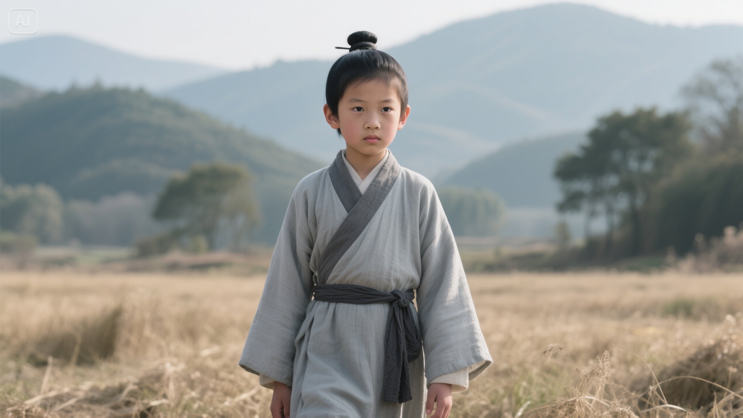 jimeng-2025-06-04-195-12 岁左右少年，黑发整齐束起 眉眼明亮，性格坚毅果敢。身着浅.jpeg